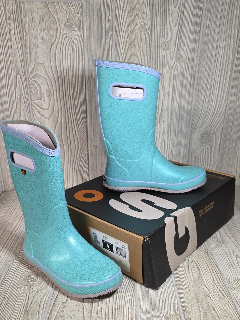Bogs Rainboot Glitter Waterproof Blue Rain Boots Youth Size 6 NEW